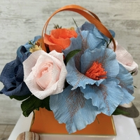 Оранжева чантичка със синьо,розови и оранжеви цветя