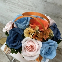 Оранжева чантичка със синьо,розови и оранжеви цветя