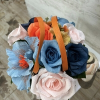 Оранжева чантичка със синьо,розови и оранжеви цветя