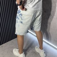 Къси Дънки в Бял Цвят Със Сини Участъци 1519