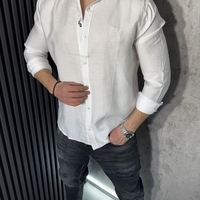 Мъжка Риза от 100% Лен в Бял Цвят