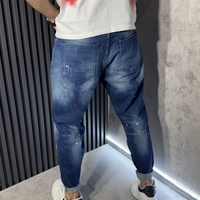 Мъжки Дънки Сини с Пръски и Washed Ефект 6904