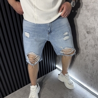 Мъжки Къси Oversized Дънки с Декоративни Разкъсванияв Светлосиньо