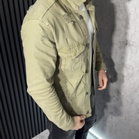 Мъжко Дънково Яке с Разкъсан Ефект в Маслинено Зелено