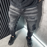 Мъжки Дънки Черни с Кръпки, Пръски и избелващ ефект