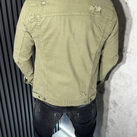 Мъжко Дънково Яке с Разкъсан Ефект в Маслинено Зелено