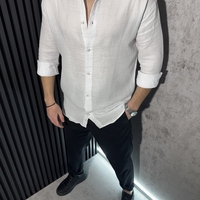 Мъжка Ленена Риза в Бял Цвят