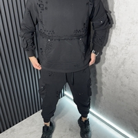 Мъжки Спортен Екип с Разкъсани Ефекти в Черно