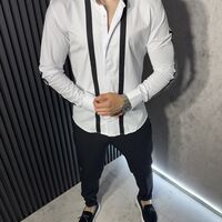 Спортно-Елегантна Риза с Черни Ленти По Тялото и Ръкавите