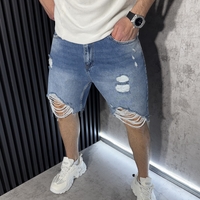 Мъжки Къси Oversized Дънки с Декоративни Разкъсвания в Синьо 450