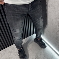 Мъжки Дънки Черни с Кръпки и Изтъркан Ефект - 284