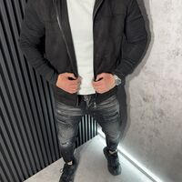 Мъжко Пролетно Яке с Велурена Повърхност и Плетени Ръкави