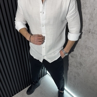 Мъжка Ленена Риза в Бял Цвят