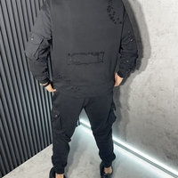 Мъжки Спортен Екип с Разкъсани Ефекти в Черно