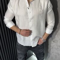 Мъжка Риза от 100% Лен в Бял Цвят