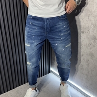 Мъжки Дънки Сини с Пръски и Washed Ефект 6904