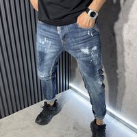 Мъжки Дънки Сини с Изтъркан Ефект и Малки Кръпки 763