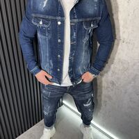 Мъжко Дънково Яке Slim Fit с Леки Разкъсвания
