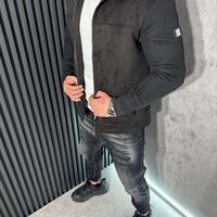 Мъжко Пролетно Яке с Велурена Повърхност и Плетени Ръкави