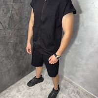Къс Екип Без Ръкави, Бродирани Надписи и Качулка