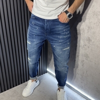 Мъжки Дънки Сини с Пръски и Washed Ефект 6904