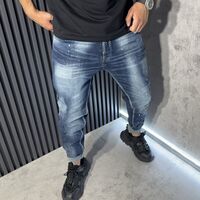 Мъжки Дънки Сини с Избелващ Ефект