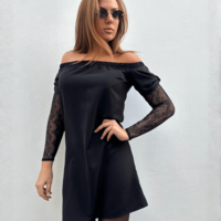 Черна рокля с дантелени ръкави