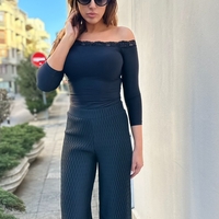 Елегантен панталон с релефна текстура – Черен