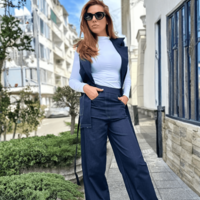 Деним сет с широк панталон и елек