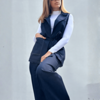 Деним сет с широк панталон и елек