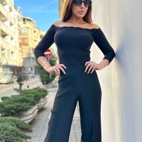 Елегантен панталон с релефна текстура – Черен