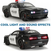 Метална кола с отварящи се врати капаци светлини и звуци Dodge Challenger Police - 1:24