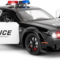 Метална кола с отварящи се врати капаци светлини и звуци Dodge Challenger Police - 1:24