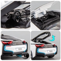 Метална кола с отварящи се врати и капаци светлини и звуци BMW i8 1:24