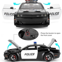 Метална кола с отварящи се врати капаци светлини и звуци Dodge Challenger Police - 1:24