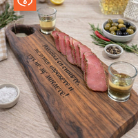 Орехова дъска с чашки за споделени мезета. Гравирана дървена дъска – оригинален подарък за мъж