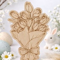 Дървен букет цветя за оцветяване – подарък за деца | картичка от шперплат