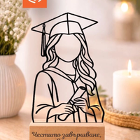 Подарък за абитуриентка – дървена статуетка за спомен с име и пожелание