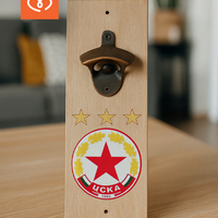 Подарък за ЦСКА Фен Сет Дървена Отварачка с Лого на Любим Отбор с Поставки за Бира