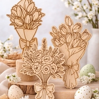 Дървен букет цветя за оцветяване – подарък за деца | картичка от шперплат