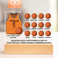 Персонализиран подарък за треньор с благодарствен надпис от отбор с имена