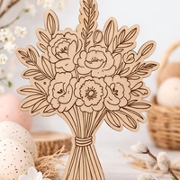 Дървен букет цветя за оцветяване – подарък за деца | картичка от шперплат