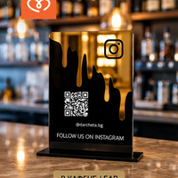 Персонализирана QR табела за Instagram, TikTok и Google Reviews от огледален плексиглас