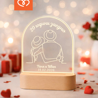 LED Лампа за Годишнина– Подарък за Двойки, персонализирана с Имена и дата