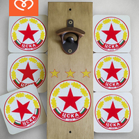 Подарък за ЦСКА Фен Сет Дървена Отварачка с Лого на Любим Отбор с Поставки за Бира