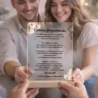 Елегантна покана за родители за сватба – луксозна прозрачна табела с текст