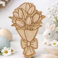 Дървен букет цветя за оцветяване – подарък за деца | картичка от шперплат