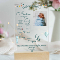 Бебе Визитка за момче | Добре дошъл табела | Плакет с име, рождената дата, час, тегло и ръст | Персонализиран подарък