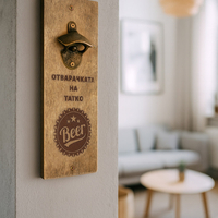 Персонализирана дървена магнитна отварачка за стена | Подарък за татко, дядо