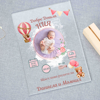 Бебешка визитка за новородено | Подарък за изписване картичка за раждане  | Мече с балони